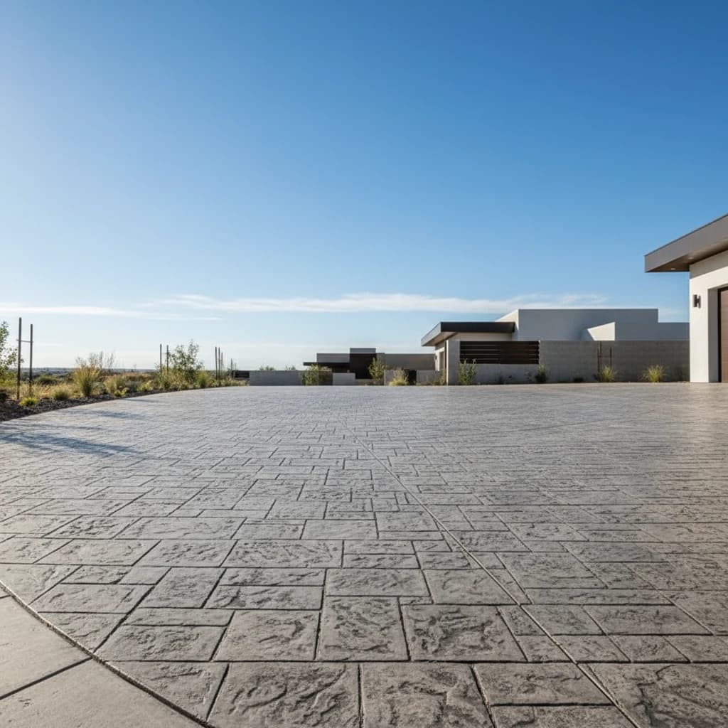 Modern exposed aggregate driveway